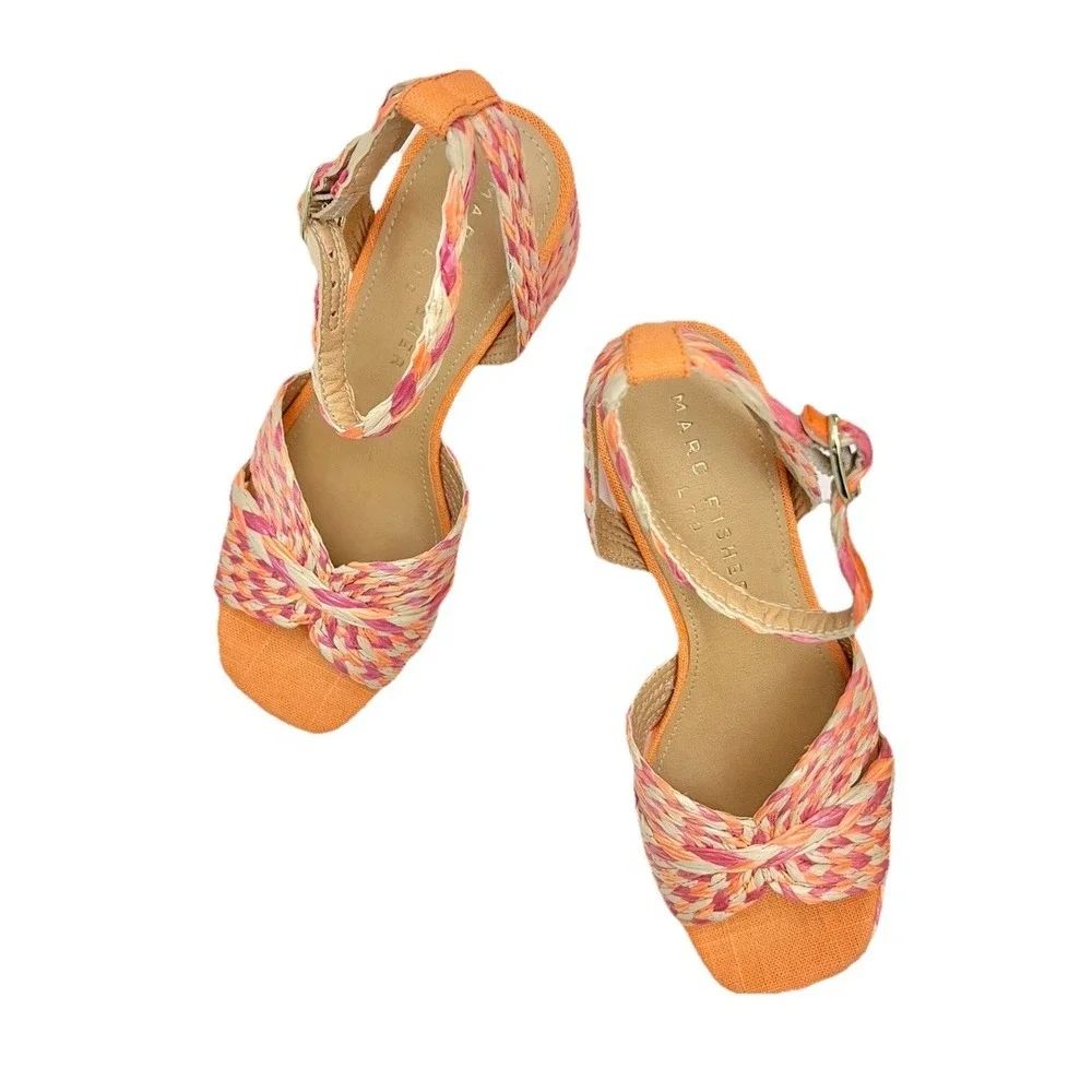 Marc Fisher Wedge Heel 6M MLJANIE Platform Sandal Shoe Accessory Women Clothing